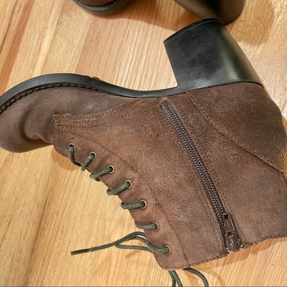 Zodiac brown suede lace up side zip ankle bootie with stacked heel 6.5 - Picture 3 of 9